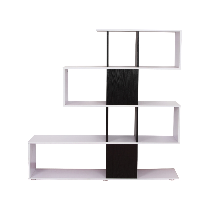 HOMCOM Libreria Stile Vintage con 4 Ripiani a Forma di S Facile da Montare e Smontare in Pannelli di Particelle Bianco e Nero 124,5x30x144cm