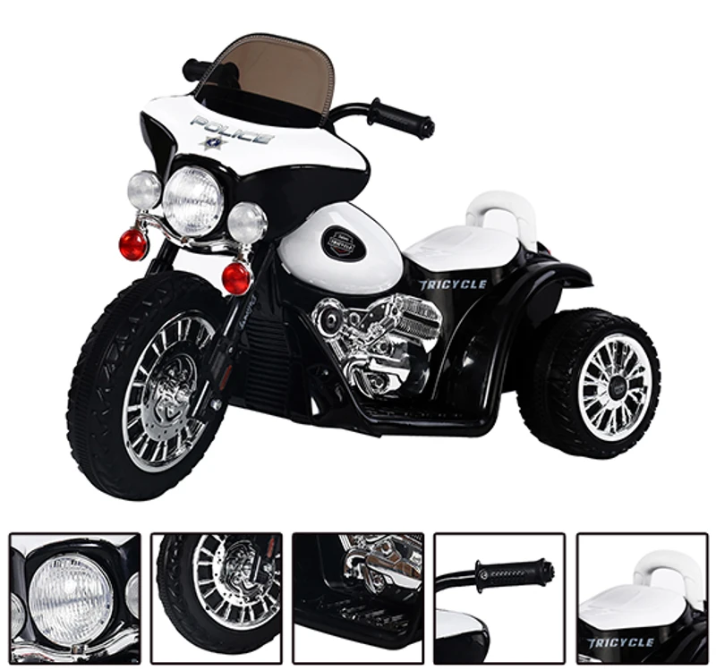 HOMCOM Mini Moto Triciclo Elettrico per Bambini con Luci e Musica, Velocità 2.5KM/h in PP Nero, 80 x 43 x 54.5cm