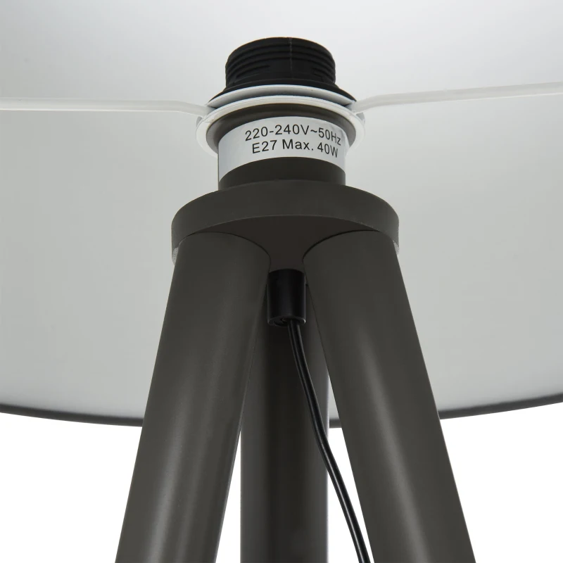 HOMCOM Lampada da Terra con Piantana a Tre Piedi per Salotto, in Legno e Acciaio, Lampadine E27, 52x52x153cm, Grigia