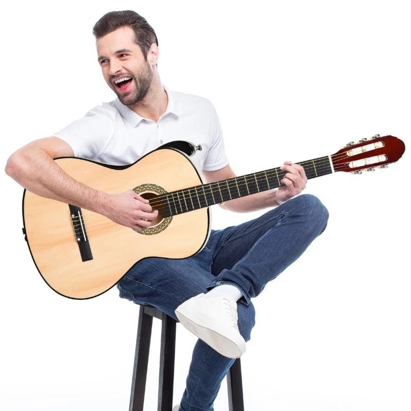 HOMCOM Chitarra Classica da 40" per Adulti con Custodia, Accordatore, 3 Plettri e 6 Corde Nylon di Ricambio