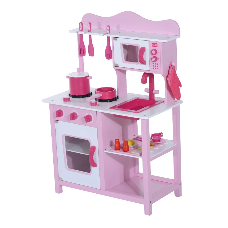 Homcom Cucina Giocattolo per Bambini in Legno Rosa 60 x 30 x 84.5cm