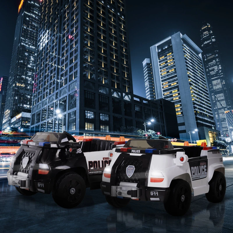 HOMCOM Macchina Elettrica della Polizia Giocattolo per Bambini con Cintura di Sicurezza e anche Telecomando Realistica e con Musica L106.5*W66*H52.6cm