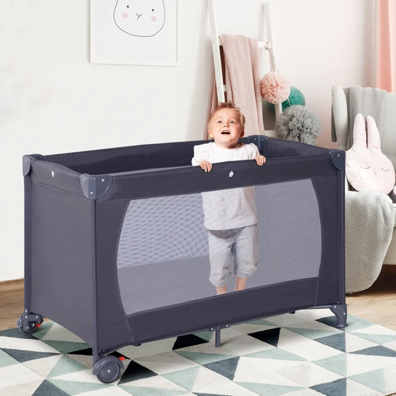 HOMCOM Culla Lettino per Bambini Pieghevole con Borsa e Materassino da Viaggio Tessuto Oxford 120x60x75cm