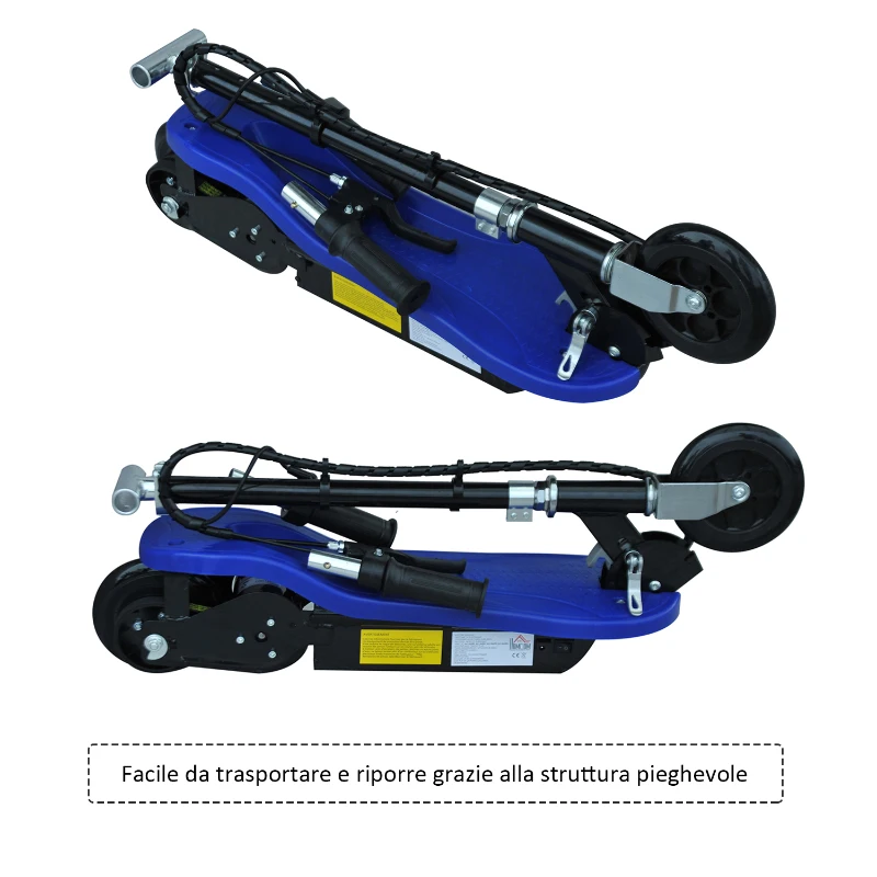HOMCOM Monopattino Scooter Elettrico per Bambini Pieghevole 120W, Velocità Massima 12km/h, 81.5 x 37 x 96cm, Blu