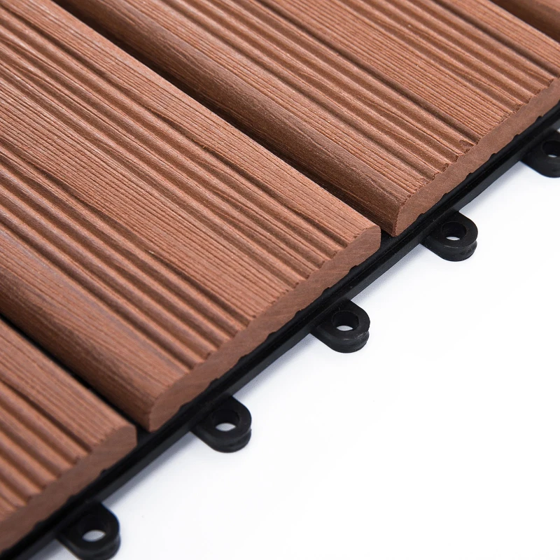 Outsunny Set Piastrelle per Esterno Incastrabili per Pavimentazione Marrone 11 Pezzi 30x30x2.2cm