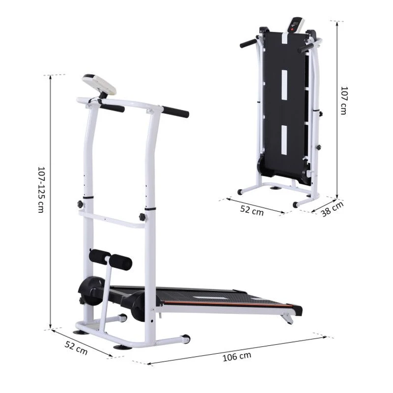 HOMCOM Tapis Roulant Magnetico con Schermo LCD e Barra Situp Pieghevole in Acciaio 52×106×107-125cm