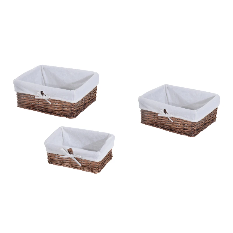 HOMCOM Set di Contenitori Portaoggetti in Vimini 5 Pezzi con Fodera Rimovibile e Lavabile