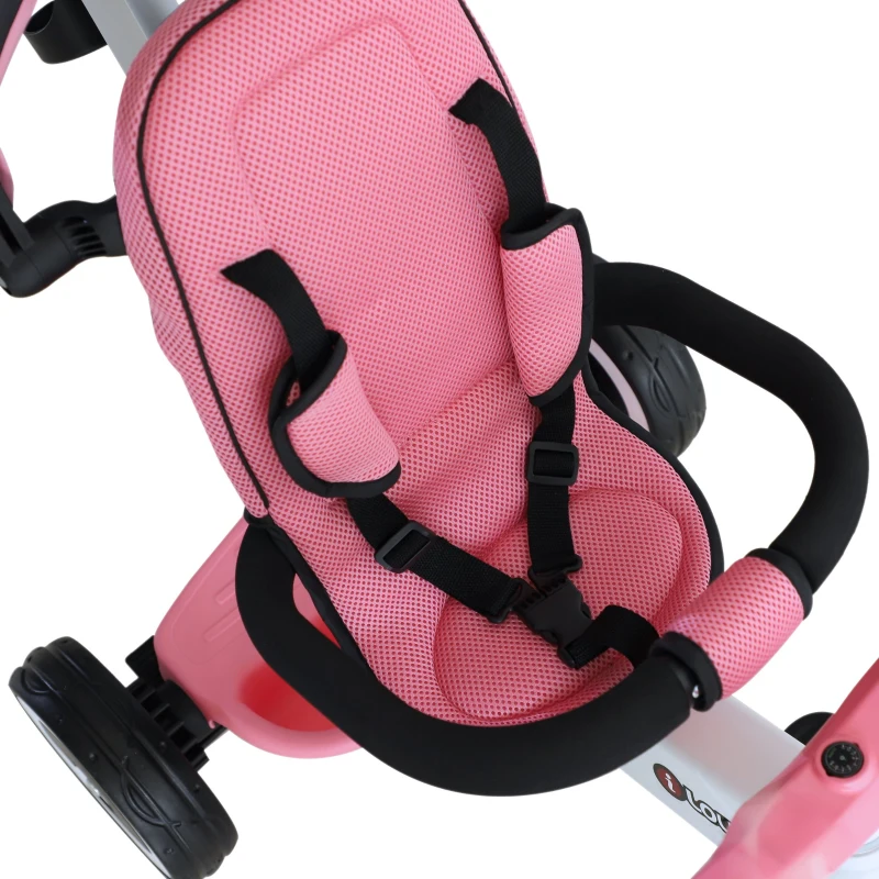 Homcom Triciclo Passeggino per Bambini con Maniglione e Tettuccio, Rosa
