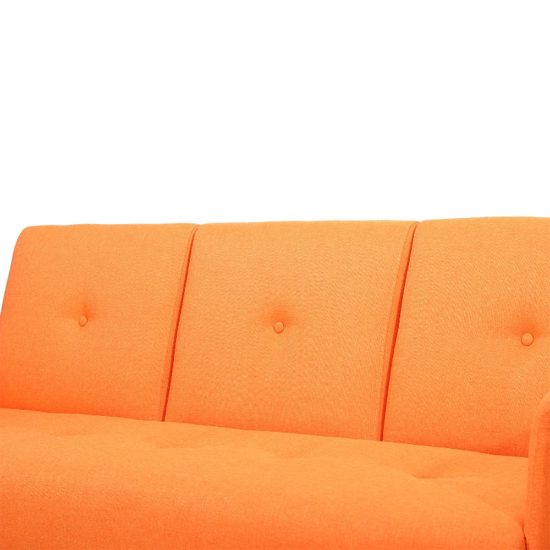HOMCOM Divano Letto Matrimoniale Divano a 3 Posti con Funzione Tavolino in Tessuto di Lino Arancione, 190 x 85 x 79cm