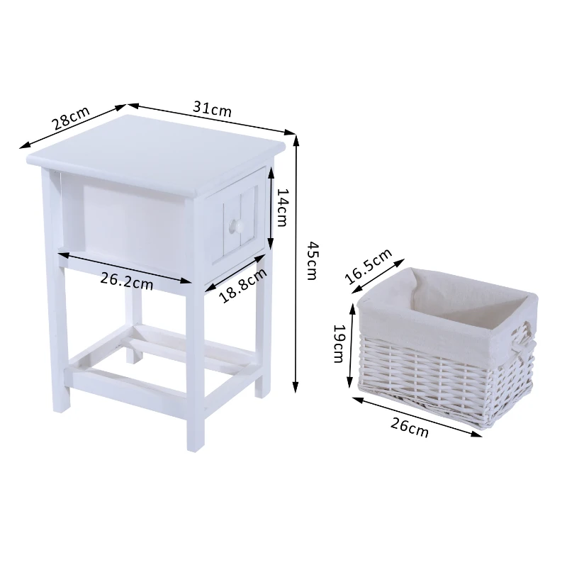 HOMCOM – Cassettiera Mobiletto in Legno MDF e Vimini 28 x 31 x 45cm Bianco