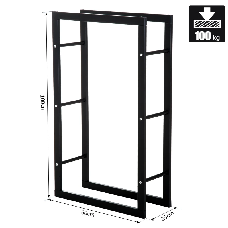 Homcom Porta Legna per Casa e Giardino in Ferro Nero, 60x25x100cm