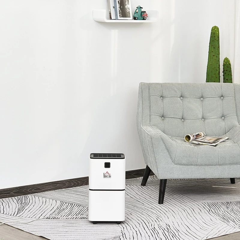 HOMCOM Deumidificatore Ambiente con Display per Ambienti 15-25㎡, Serbatoio 2000ml, Spegnimento automatico, deumidificazione di max. 12 litri/24h，in ABS Bianco