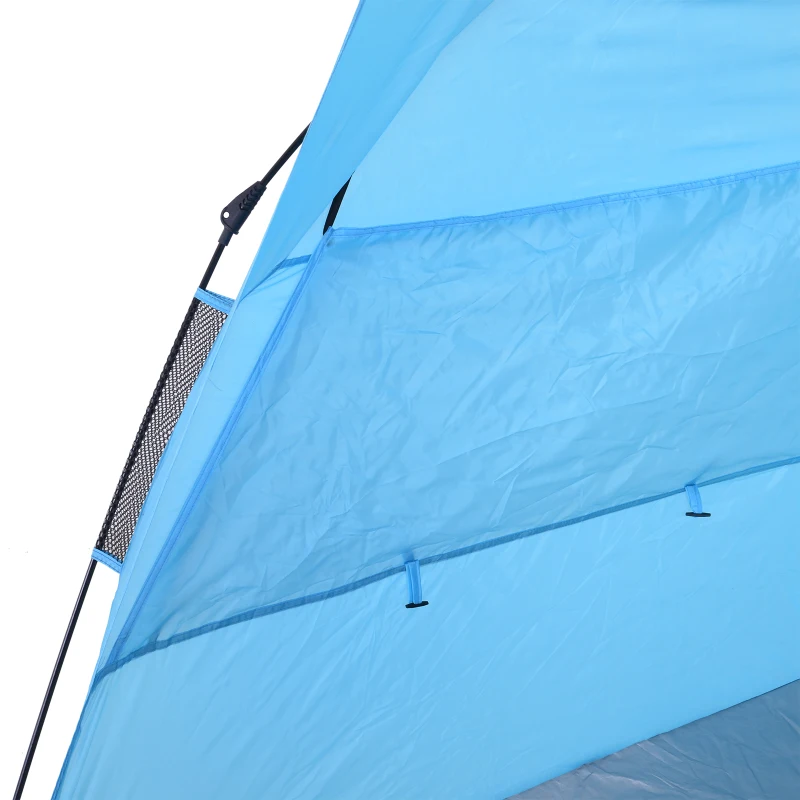 Outsunny Tenda da Spiaggia Pop Up 4 Persone con Corde Picchetti e Borsa per il Trasporto Impermeabile Poliestere 250x140x140cm Azzurro