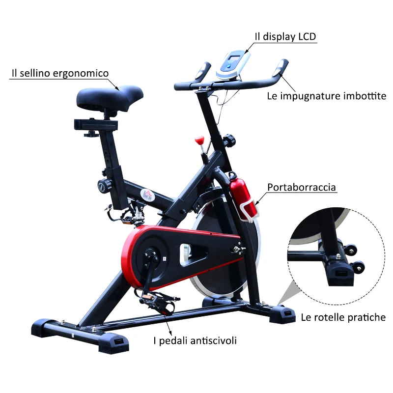 HOMCOM Cyclette Professionale per Allenamento Spinning 103 × 45 × 105cm Nero