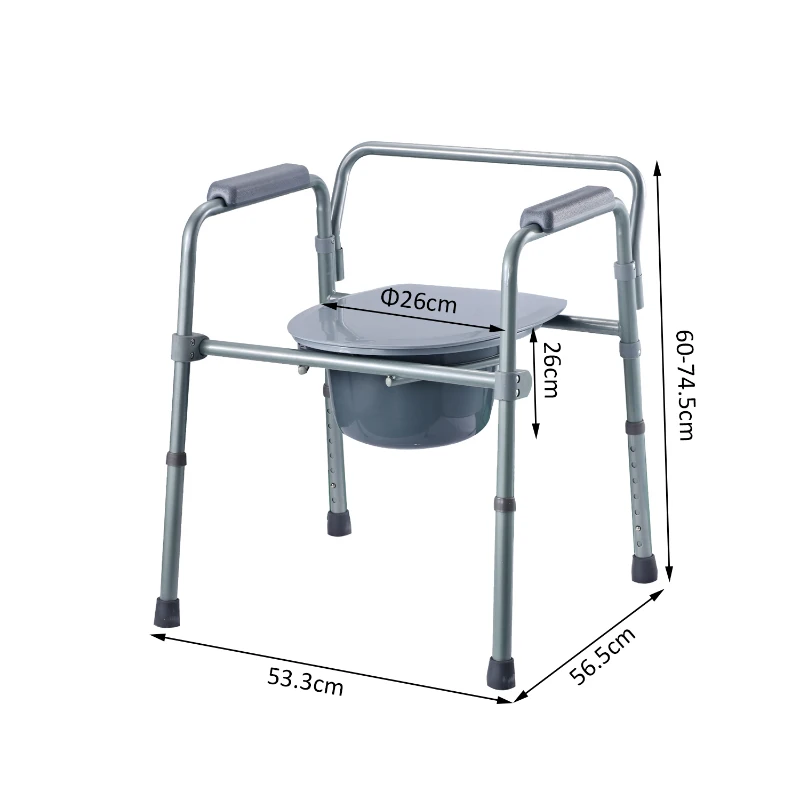 HomCom Sedia WC Comoda Altezza Regolabile in Tubi di Ferro, Grigio, 53.3x56.5x60-74.5cm