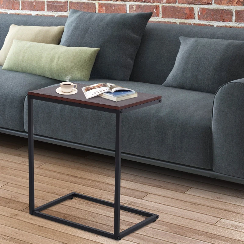 HOMCOM Tavolino Laterale da Divano o Letto Forma a "C" Design Industriale Metallo e MDF Fino 20 kg 56x36x68cm