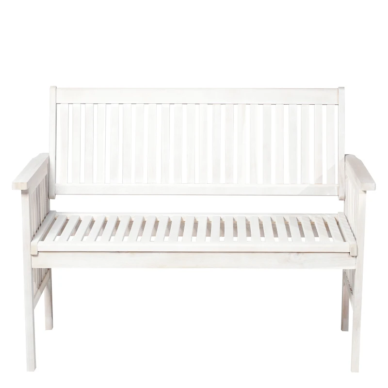Outsunny Panchina da Giardino 2 Persone a Doghe per Esterno Legno di Acacia 117 x 63 x 90 cm Bianco