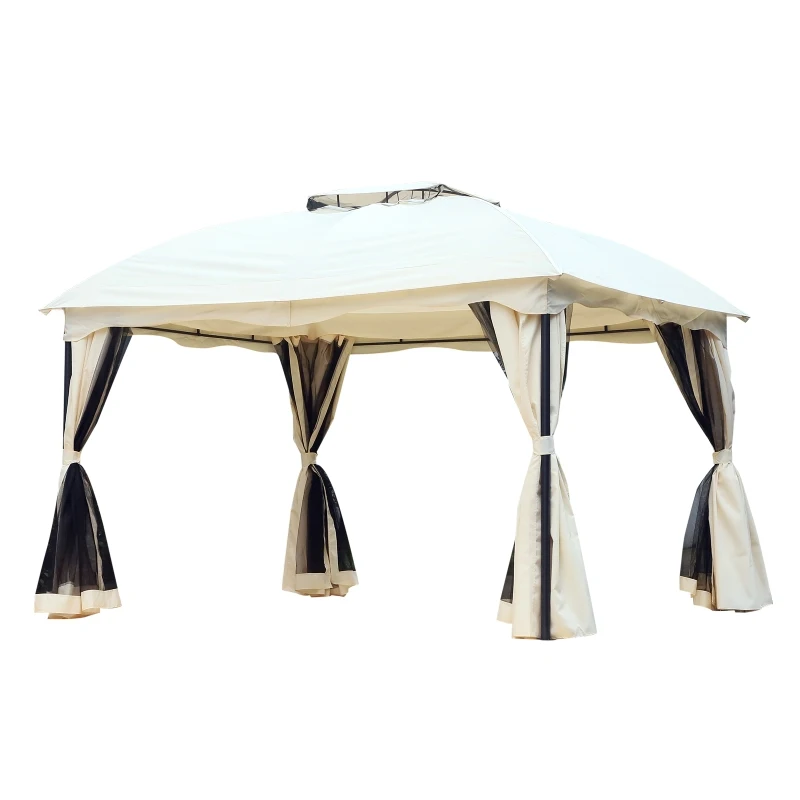 Outsunny Gazebo da Giardino 4 Pareti a Doppio Strato con Tetto Aperto Poliestere 300 x 365 x 275 cm Bianco