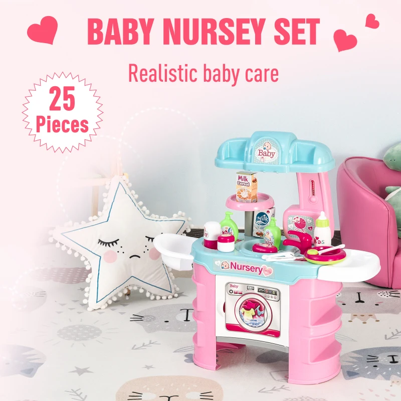 HOMCOM Baby Nursery Giocattolo per Bambole con 25 Accessori Bambini 3-6 Anni