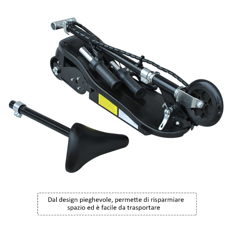 HOMCOM Monopattino Scooter Elettrico per Bambini con Sedile Pieghevole e Velocità Regolabile Max 12KM/H, 81.5 x 37 x 96cm, Nero
