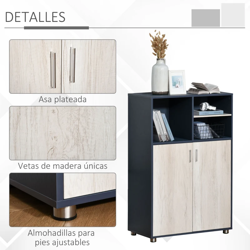 HOMCOM Aparador Estantería Librería de Almacenaje con 3 Compartimentos y Armario de 2 Puertas para Libros Plantas CDs Salón Oficina Dormitorio 80x40x120 cm Azul y Madera