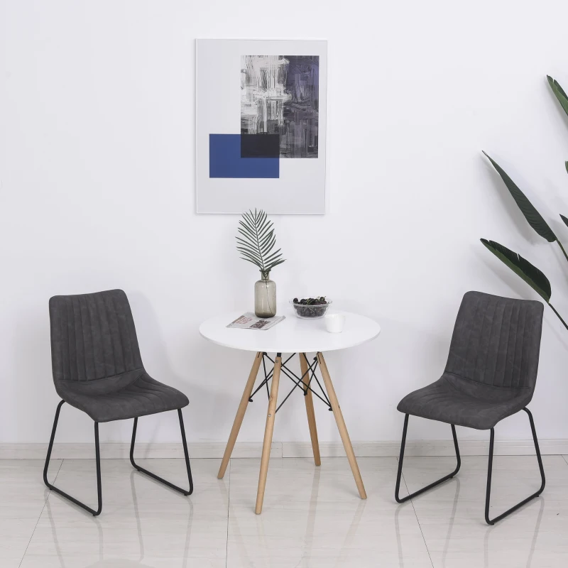 HOMCOM Set 2 Sedie Classiche Imbottite per Soggiorno, Cucina o Sala da Pranzo in Similpelle Grigie, 47x59.5x86cm