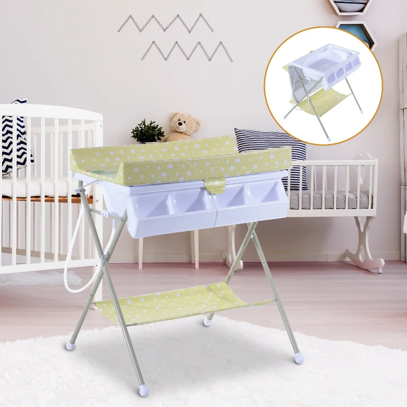 HOMCOM Fasciatoio Pieghevole Multiuso con Vaschetta Bagnetto per Neonati in Plastica Atossica 85 x 70 x 92cm