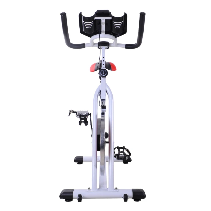 Homcom Cyclette Spinning Professionale con Sellino e Manubrio Regolabili Schermo LCD Bianco, nero, rosso, 107x48x100cm