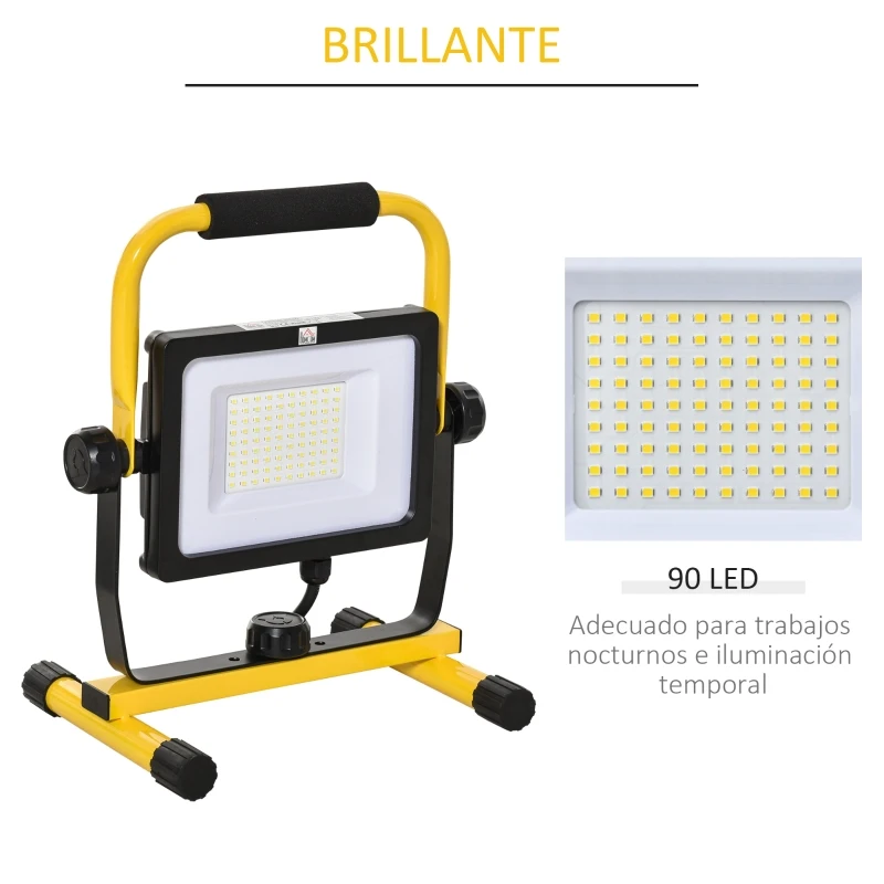 HOMCOM Foco de Trabajo LED 50W Luz de Trabajo Portátil 360° Giratorio Impermeable IP65 Iluminación 5000-6000 Lúmenes 5000K Blanco Frío para Taller Garaje Camping 27x19x32 cm