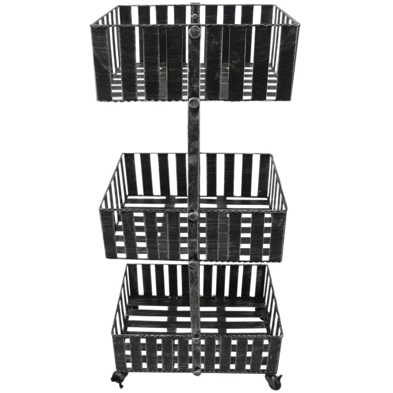 Outsunny Carrello Fioriera 3 Scaffali 4 Ruote Girevoli(2 con Freno) Telaio in Acciaio Verniciato a Polvere Argento 10kg/per livello 50x33x100cm