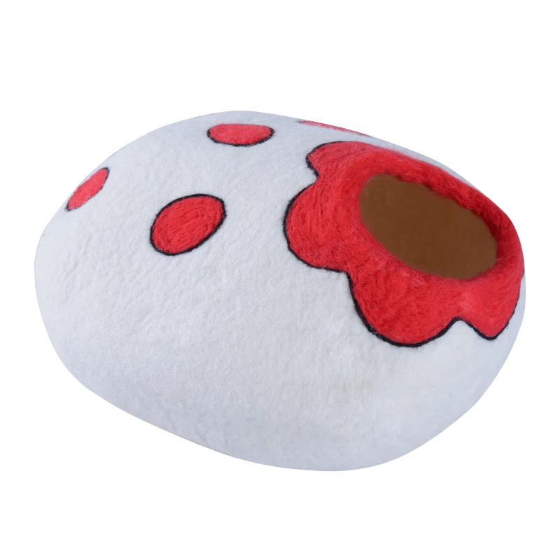 PawHut Cuccia per Gatti in Lana Φ35 x 20cm Bianco e Rosso