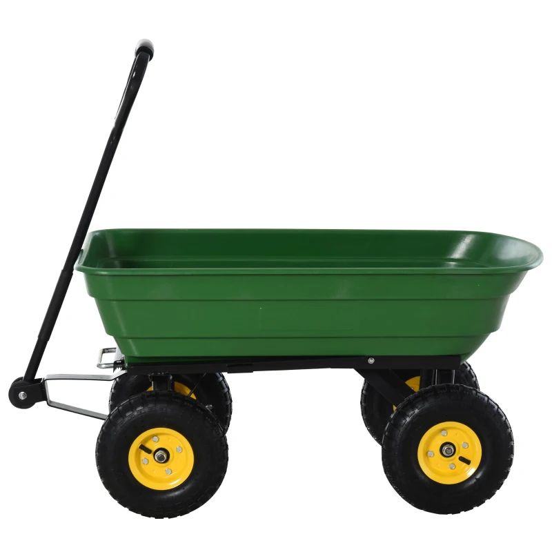 Outsunny Carretto a Mano Vaschetta ribaltabile in PP Struttura in Acciaio Stabile e Resistente con Gomme ad Aria e un Robusto Doppio Assale Max:200kg 98x48x96.5cm