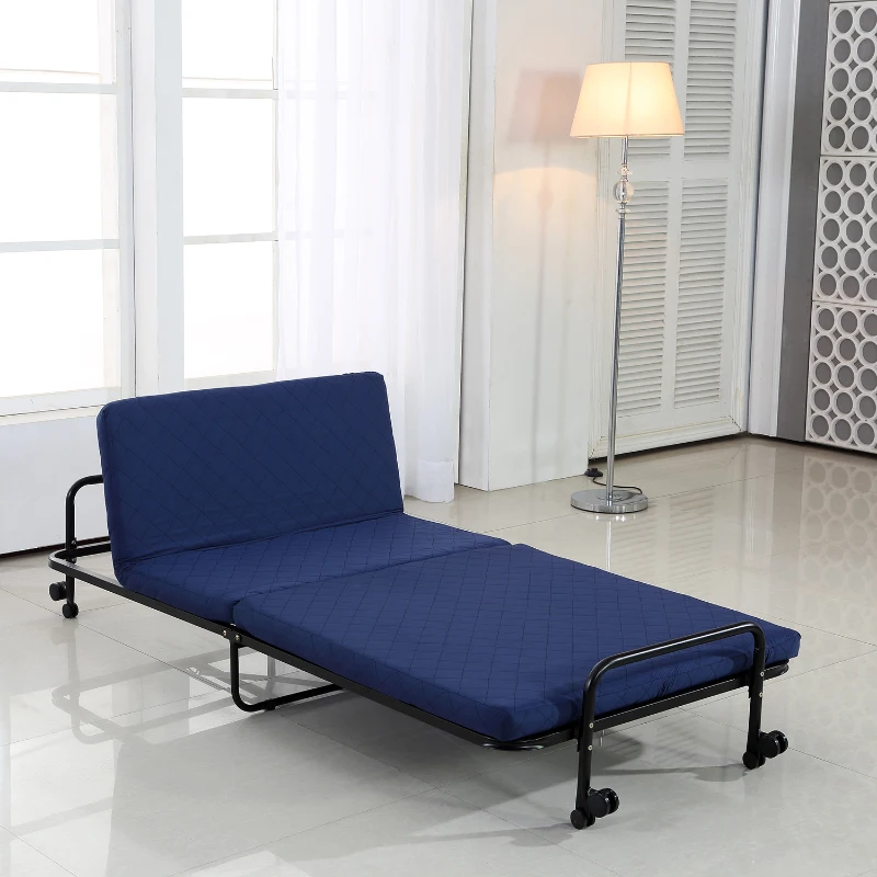 Homcom - Brandina Pieghevole con Materasso Divano Letto Portabile con Ruote Blu