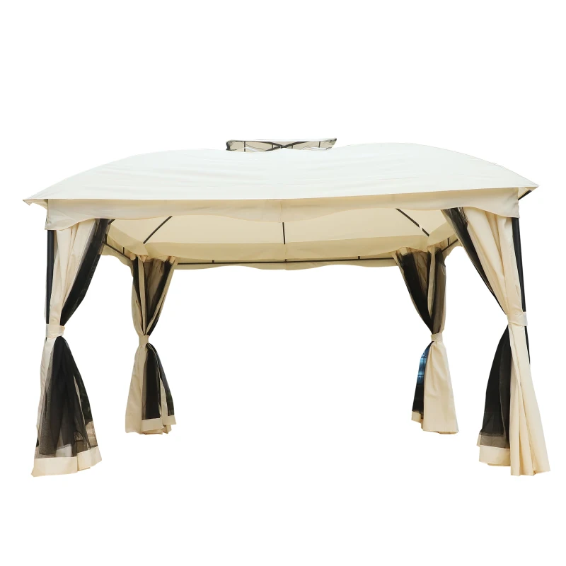 Outsunny Gazebo da Giardino 4 Pareti a Doppio Strato con Tetto Aperto Poliestere 300 x 365 x 275 cm Bianco