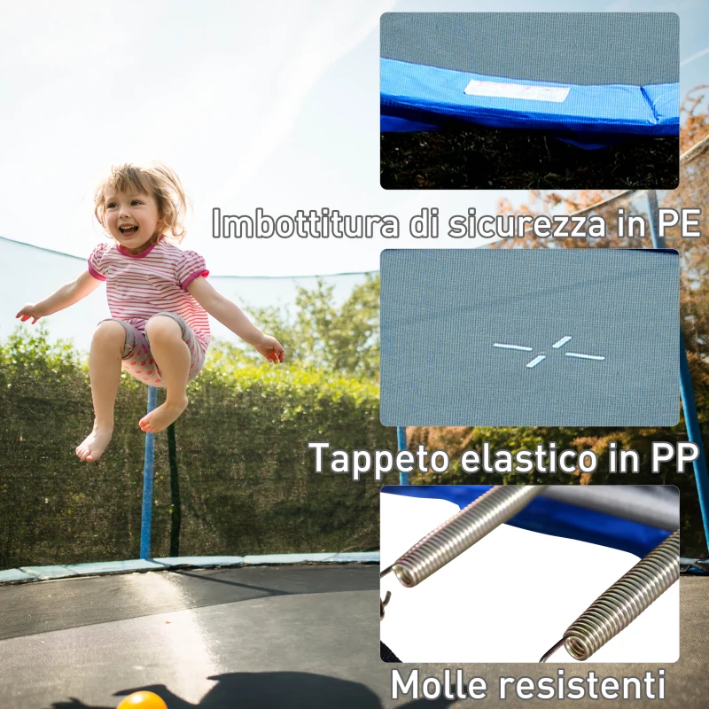 Homcom Trampolino Elastico con Rete Sicurezza e Pali Imbottiti per Adulti e Bambini Φ244 x 205 cm