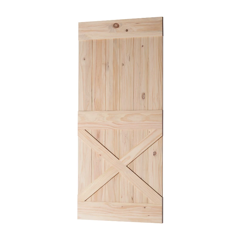 HOMCOM - Porta Scorrevole in Legno in Stile Country, 213 x 96.5 x 3.5cm, Colore: Naturale