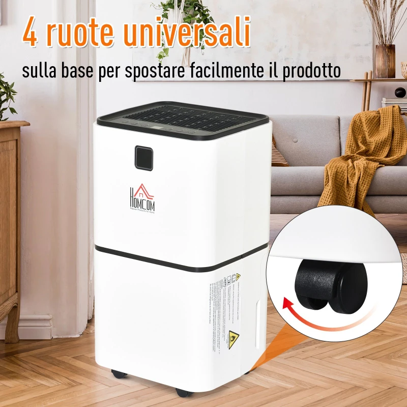 HOMCOM Deumidificatore Ambiente con Display per Ambienti 15-25㎡, Serbatoio 2000ml, Spegnimento automatico, deumidificazione di max. 12 litri/24h，in ABS Bianco