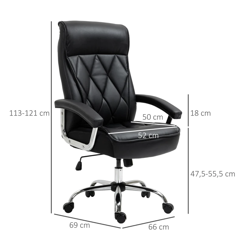 Vinsetto Silla Despacho Ergonómica Silla de Oficina Giratoria y Basculante con Respaldo Alto y Reposacabezas Acolchado Piel Sintética 66x69x113-121 cm Negro