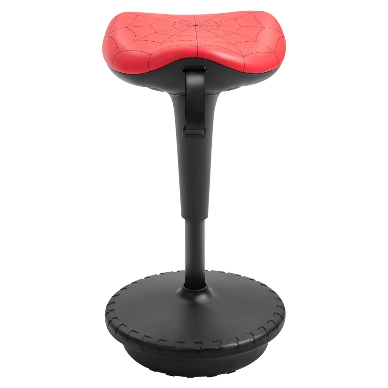 HOMCOM Sgabello Basculante con Seduta a Sella di Cavallo Rossa e Base Oscillante 360°, per Ufficio, 38x38x65.5-83.5cm