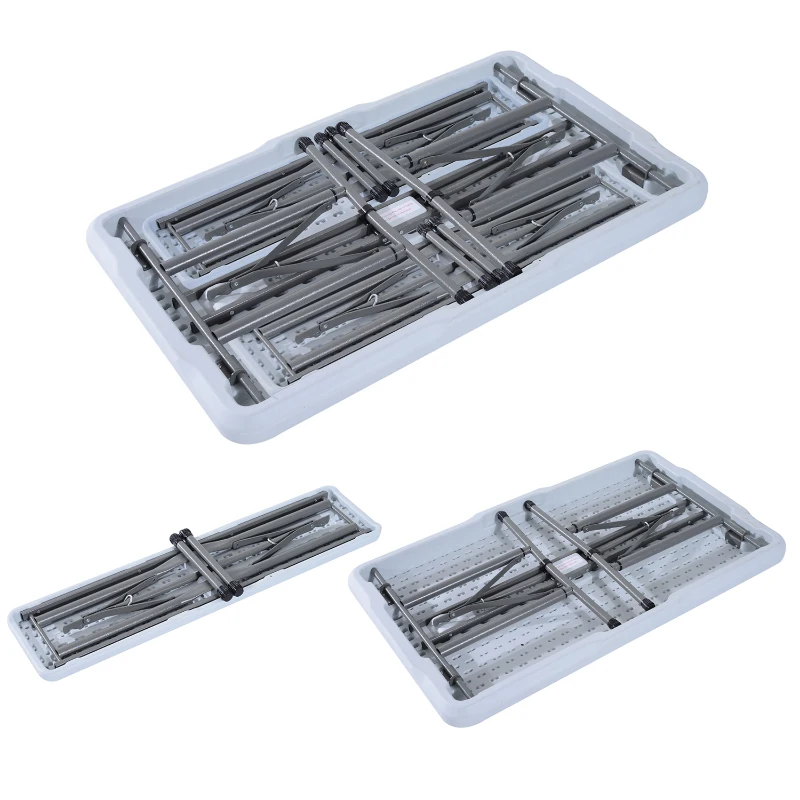 Outsunny-Set Tavolo da Campeggio Giardino Picnic con 2 Panche Pieghevole in Polietilene Bianco