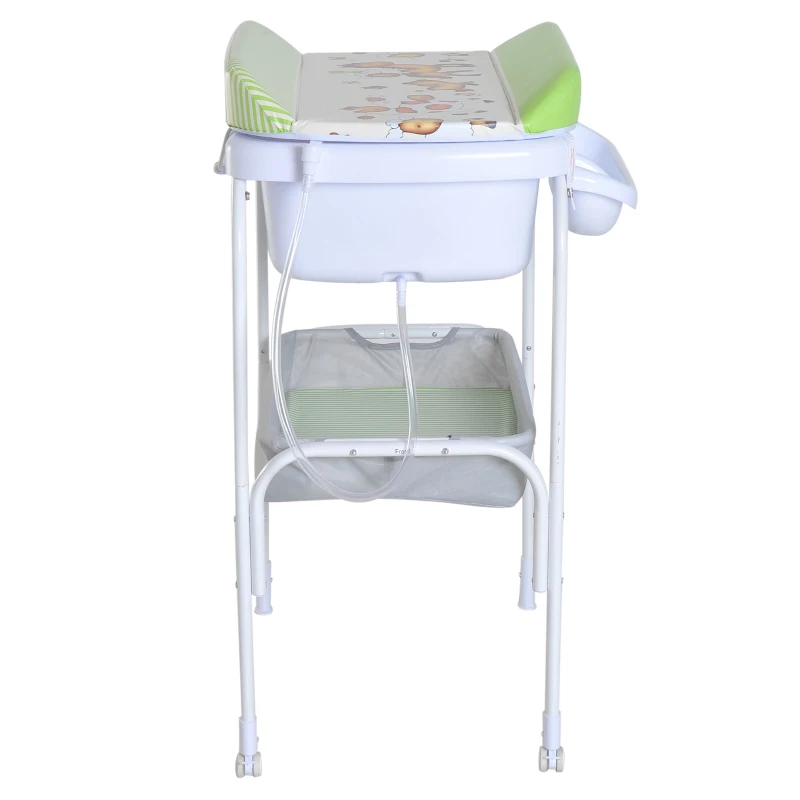 HOMCOM Fasciatoio Bambini con Vaschetta Bagnetto Portatile con Portaoggetti in Plastica Verde 81x53x102cm