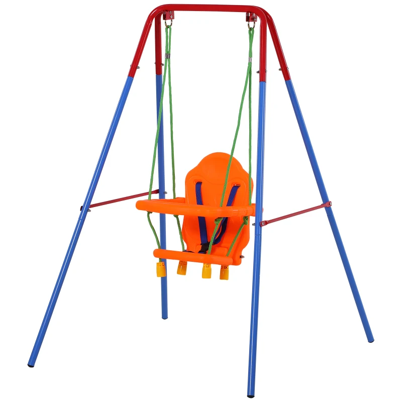 HOMCOM Altalena in Acciaio e Plastica con Seggiolino e Cintura Sicurezza 360° Per Bambini da 1+ Anni e Fino 25 kg