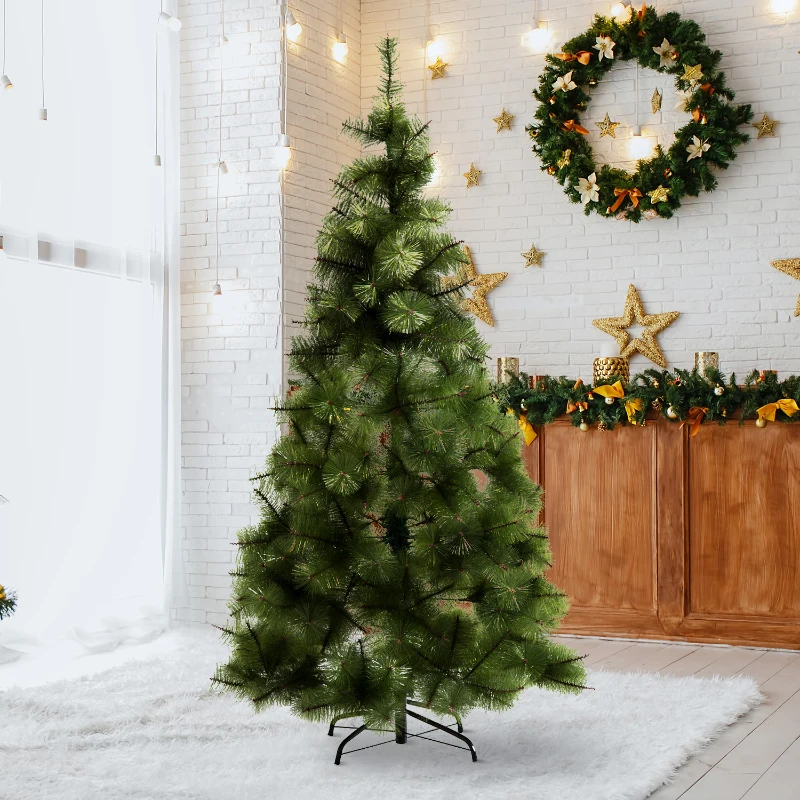 HOMCOM Albero di Natale Artificiale 180cm Folto con 383 Rami e Supporto in Ferro