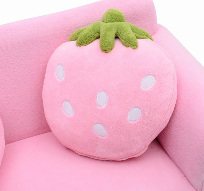 HOMCOM Divanetto per Bambini con 2 Cuscini a Forma di Fragola, Seduta e schienale imbottiti, 90x53x48 cm, Rosa e Verde