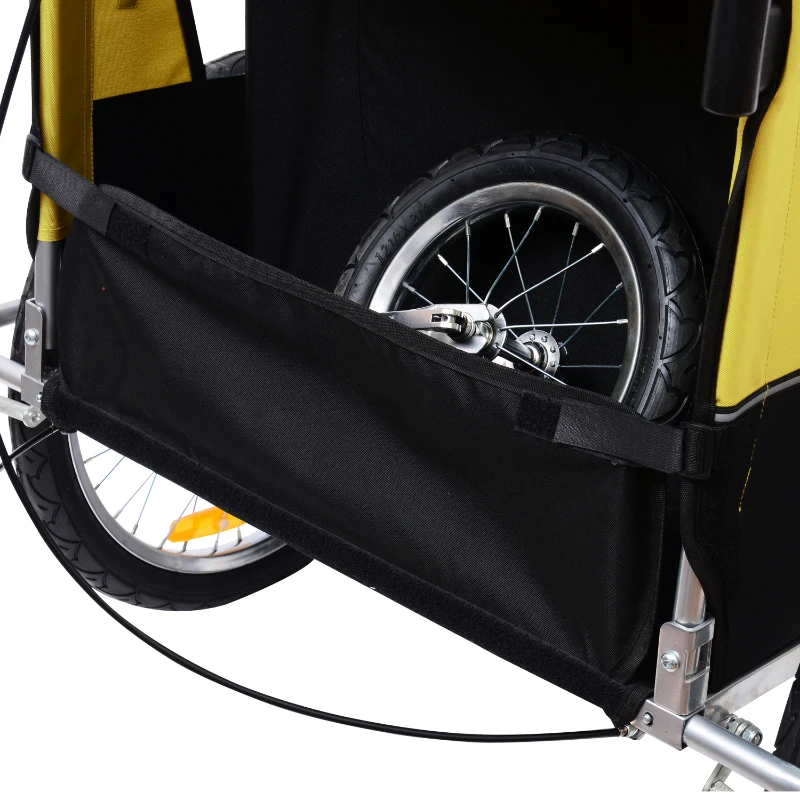Outsunny Rimorchio Bici per Bambini Passeggio Carrello Portabimbi Mutifunzioanle 2 in 1, 122 × 90 × 106cm Giallo