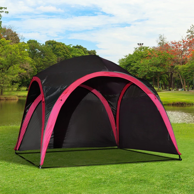 Outsunny Tenda da Spiaggio Impermeabile Protezione Raggi UV per 6 Persone Campeggio, in Poliestere, Nero e Rosso, 330 x 330 x 255 cm