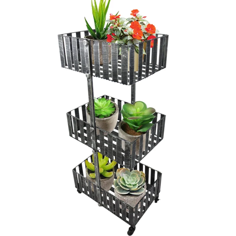 Outsunny Carrello Fioriera 3 Scaffali 4 Ruote Girevoli(2 con Freno) Telaio in Acciaio Verniciato a Polvere Argento 10kg/per livello 50x33x100cm