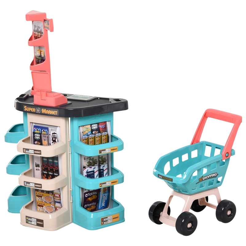 Carrello Della Spesa Per Bambini, Set Giocattolo per Gioco di Ruolo Carrello Spesa, Cibo Finto Interattivo per Cucina Giochi Bambini Primi Passi Ragazzi Ragazze 3+ Anni