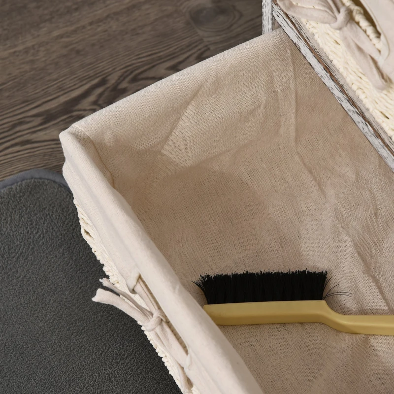 HOMCOM Cassettiera Stile Shabby Chic con Cestini in Vimini, Struttura in Legno e Seduta Imbottita, 80x37x45cm