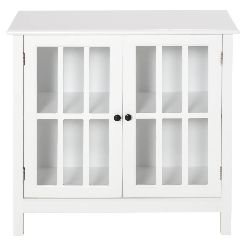 HOMCOM Aparador de Cocina Armario de Almacenaje con 2 Puertas de Vidrio Dispositivo Antivuelco Comedor Entrada Buffet 80x36,5x76 cm Blanco